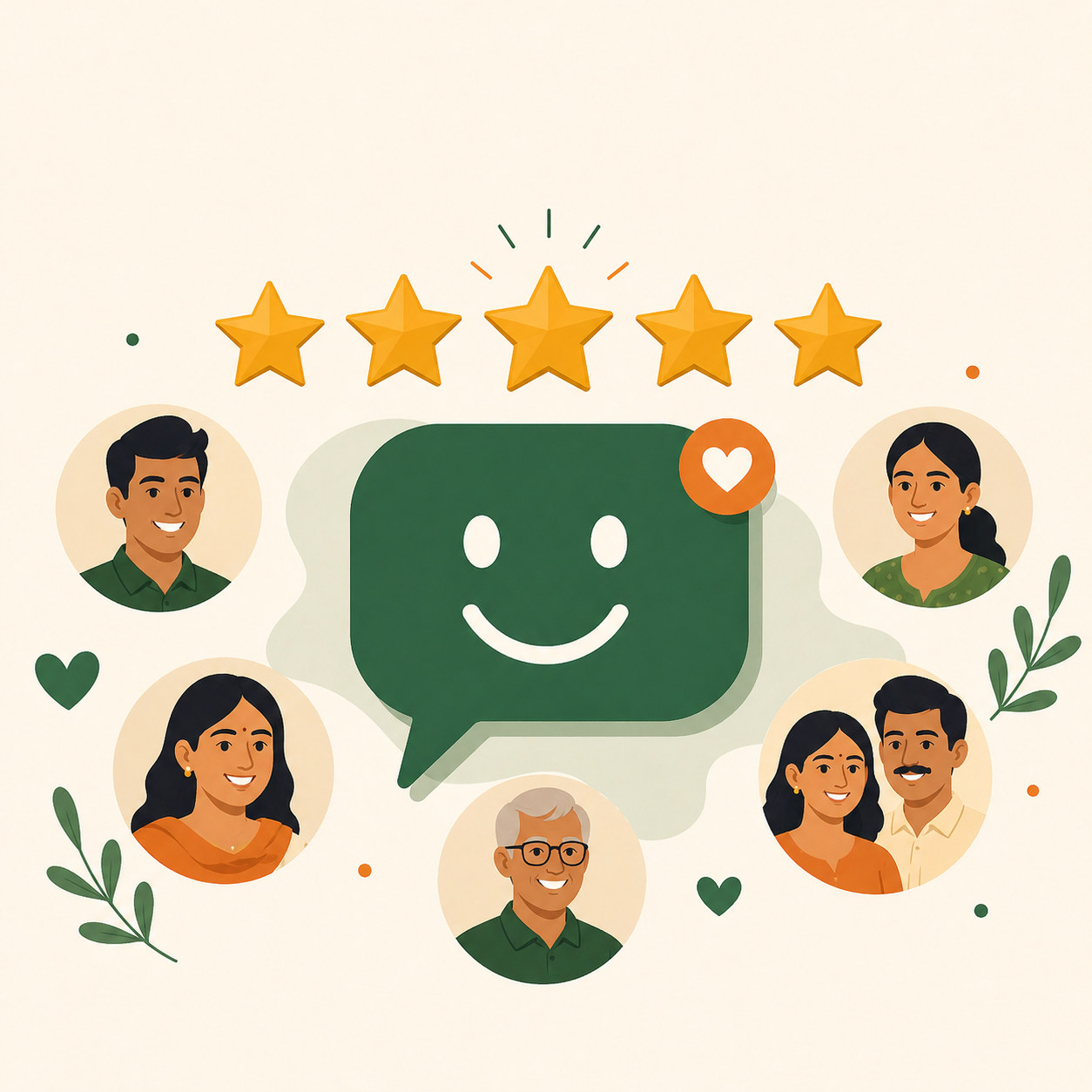 Friendly five star customer rating illustration