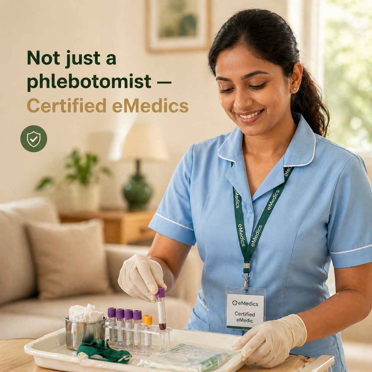 Certified eMedic preparing home sample collection kit